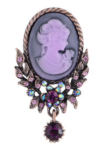 Image of Alilang Vintage Inspired Crystal Rhinestone Victorian Lady Cameo Brooch Pin Maiden Flower Pendant