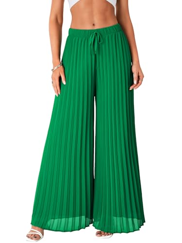 OPOIPIN Women's Chiffon Wide Leg Pleated Pants High Waist Flowy Loose Casual Long Trousers2