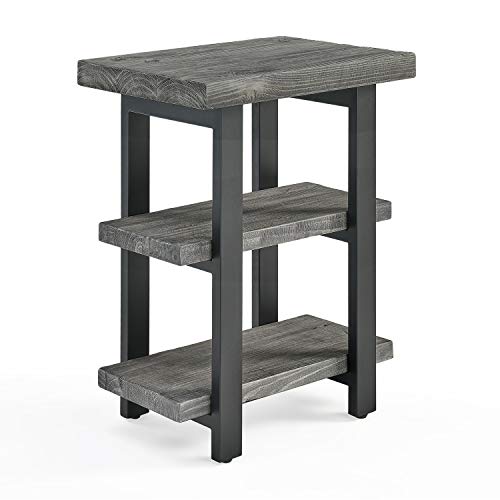 Image of Alaterre Furniture Pomona Solid Wood 3-Tier End Table, Slate Grey, 20 inch | Small Side Table or Nightstand with Storage Shelf and Metal Legs, Rustic Farmhouse Chair Side Table for Living Room & Bedroom