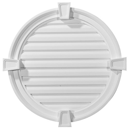 Ekena Millwork GVRO24DK 24-Inch W x 24-Inch H x 2 1/8-Inch P Round Gable Vent with Keystones, Decorative