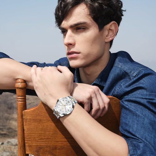 OLEVS Watches for Men Business Dress Diamond Analog Quartz Date Luxury Classic Stainless Steel Waterproof Luminous Two Tone Wristwatch