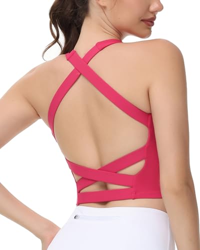 Image of romansong Strappy Yoga Sports Bras for Women Padded Criss-Cross Back Tank Tops