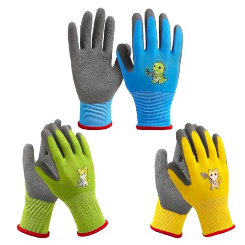 VTMJ 3 Paar Gartenhandschuhe Kinder Arbeitshandschuhe für 25 Jahre Kinder Gartenhandschuhe zum Schutz Gummibeschichtete Rutschfeste Kinderhandschuhe für DIY Garten Spiel Malen Größe S