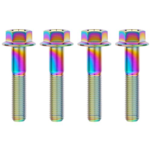 Image of Ti Screws M10 x 20 25 30 35 40 45 50 55 60 65 70 75 80 90 100mm 1.25 Pitch Titanium Flange Hex Bolt Pack of 4 (Rainbow, M10x50mm)
