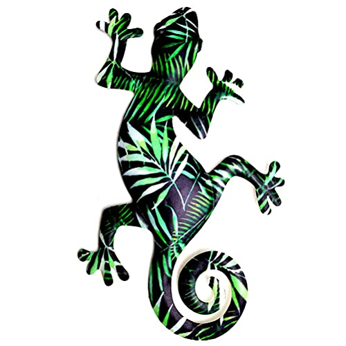 TOPINCN Gecko de Metal para Decoración de Pared, Colorido Lagarto, Escultura de Pared, Decoración Colgante, Escultura de Arte, Manualidades para Interiores y Exteriores, Hogar, (Color 2)
