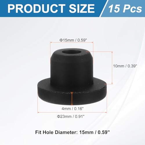 Image of uxcell 15Pcs Silicone Hole Plug, Waterproof T-Shaped Rubber Stoppers Bottle Seal Tube Pipe Plug End Cap for 15mm /0.59 inch Hole for Bathtub Bottle, 0.39 inch Plug Height, Black