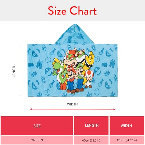 Super Mario Kinderhandtuch, Badeponcho Kinder Für Den Pool, Strand Und Bad, Kapuzenhandtuch für Kinder, Blue, One Size