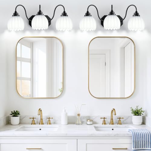 Image of Vintage Bathroom Light Fixtures,3 Light Milk White Crystal