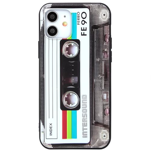 MEGANTREE Cute Retro Cassette Tape Design Phone Case for iPhone 12, iPhone 12 Pro, Matte Finish TPU, Anti-Fingerprint, for Girls Women Boy Men- Black