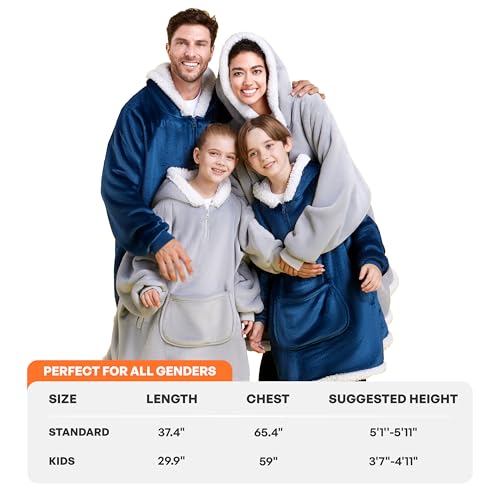 Giggling Getup Wearable Blanket Hoodie for Girls and Boys Sherpa Fleece Hooded Blanket Sweatshirt Warm Cozy Sherpa Wearable Throw Oversized Hoodie with Giant Pocket & Sleeves for Kids Gray