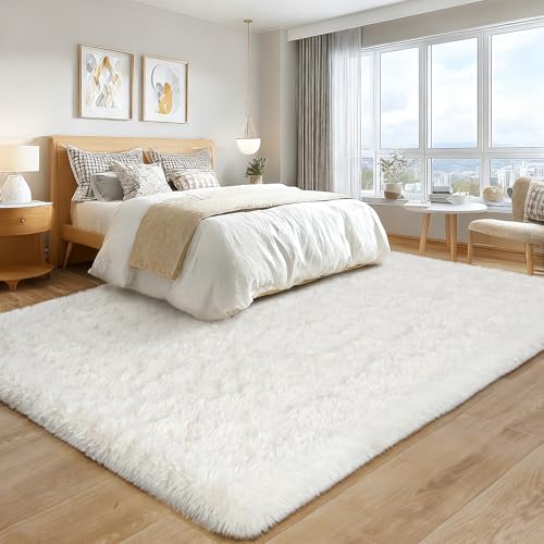 Tapete de área 8x10 pies ultra suave blanco cremoso para sala miniatura 7