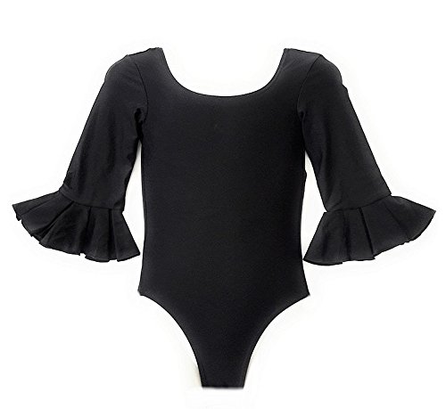 La Señorita Body Flamenco Danza Sévillane para niña Negro con Volantes (Talla 6-5/6 año)