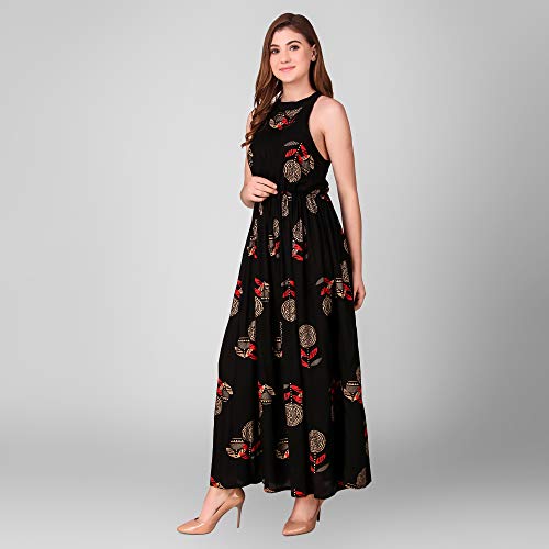Image of Daevish Women's Rayon Fit and Flare Maxi Dress | Maxi Dress for Women Black