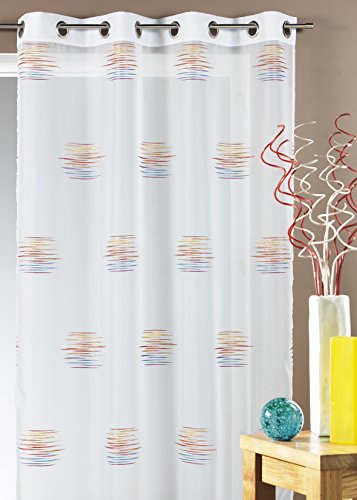Homemaison - Visillo de Jacquard con Estampado de fantasía, poliéster, Transparente y tamizador para Ventana, Listo para Colocar con Ojales, 140 x 240 cm, Color Naranja