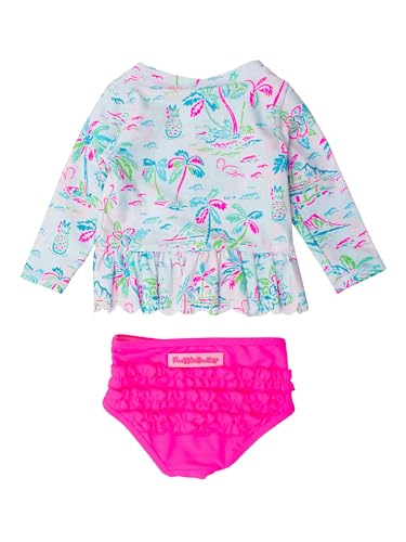 Image of RuffleButts Baby /Toddler Girls Scalloped Long Sleeve Rash Guard 2-Piece UPF50+ Sun Protected Swimsuit