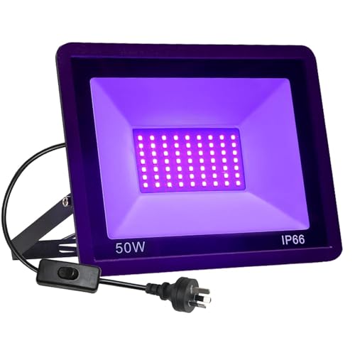 CREATESTAR UV Black Lights, Spotlights 50W High Power UV LED Floodlight Waterproof IP66 Ultraviolet Light Bulb with AU Plug, Perfect for UV Curing Stage Fishing Halloween Party Decoration Lighting