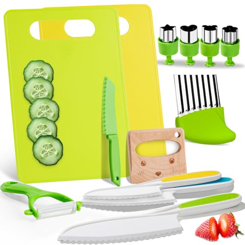 OLANRUN Kids Knife Set for Real Cooking - 13PCS Toddler Knives Cooking Sets - Kitchen Tools Montessori Toys for Kids Toddler 3 4 5 6 7 8 9 10 11 12 Year Old - Birthday Christmas Stocking Stuffer Gifts