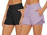 Fengbay 2 Pack Running Shorts Womens, Quick Dry 2 in 1 Gym Shorts with Pockets High Waisted Workout Gym Yoga Shorts
