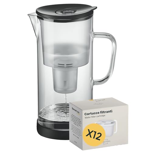 SILBERTHAL Jarra filtradora de agua cristal - 12x Cartuchos filtrantes - compatible con Maxtra - 2,7L Agua filtrada