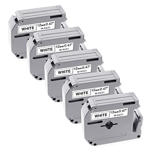 5-Pack P Touch M-K231 Tape Compatible For Brother M Tape 12Mm 0.47 Inch Mk-231 M231 M-231 M-K231S,For Brother Ptouch Pt-M95,Pt-85,Pt-75,Pt-65,Pt-90,Pt-80 Label Maker, Black On White, 1/2 Inch X 26.2Ft #TOP3