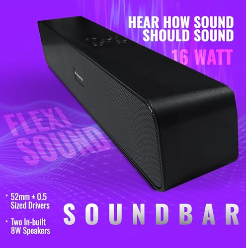 E GATE C201 | 16W Bluetooth Sound bar Speaker, Dual Drivers + Dual Passive Radiators for Extra bass, Upto 12 Hr Playback, Call Function, Bluetooth 5.3, Aux, mSD, USB, FM & TWS (Grey) - eGate Soundbar 9 41Z MK7g9 L