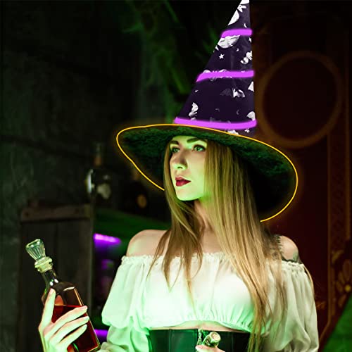 Halloween Costume Led Witch Hat For Girls & Womens Festival Cosplay,Light Up Halloween Costume Masquerade Parties,Carnival,Halloween Accessories Gifts #TOP3