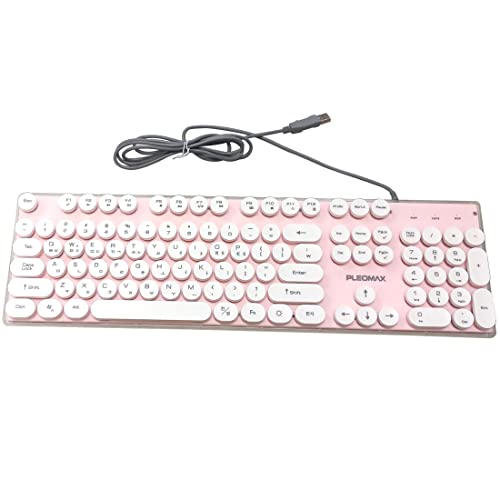 Keyboard(Korean-English) Retro Round Keycap Typewriter Style Usb Rainbow Led Backlit Keyboard (Pink) #TOP3