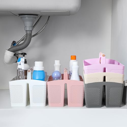 Image of rejomiik Plastic Shower Caddy, Portable Shower Basket with Handle, Cream