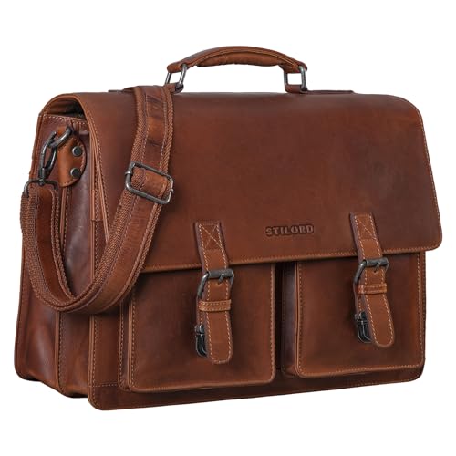 Clarence Borsa Business Uomo Pelle Ventiquattrore Grande Cartella a Tracolla Per Computer Portatile da 15.6 Pollici Trasporto su Trolley Colore:porto - cognac