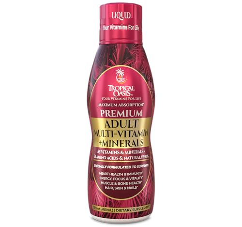 Tropical Oasis Adult Liquid Multivitamin -Liquid Multi-Vitamin and Mineral Supplement with 125 Total Nutrients Including; 85 Vitamins & Minerals, 23 Amino Acids, and 18 Herbs - 16 fl oz, 32 serv