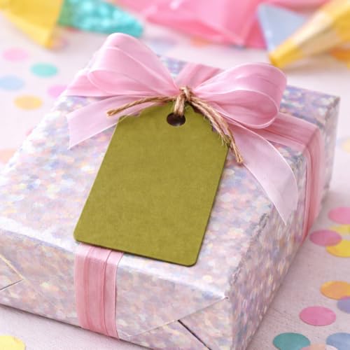 Image of CVANU 150pcs Premium Color Tag Blank Hanging with Pre-Punched Hole Tags for DIY Crafts, Gift Wrapping, Labelling & Writable Decorative Tags for All Occasions (2.85in X 1.7in) Mehendi Green