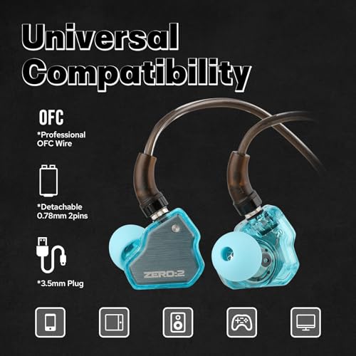 Image of Linsoul 7Hz x Crinacle Zero:2 in Ear Monitor, Updated 10mm Dynamic Driver IEM, Wired Earbuds Earphones, Gaming Earbuds, with OFC IEM Cable for Musician (Blue)