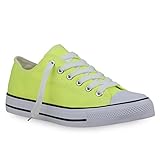  Damen Sneakers Freizeit Sneaker Low Neon Stoff Schnürer Animal Print Turn Sport Schuhe 103361 Neongelb 37 Flandell