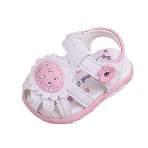 Auxma Sandalias Suaves para bebés niñas,Calzado Antideslizante de Verano para niños pequeño,Primeros Zapatos para Caminar por 0-24 Meses (20 EU, Blanco)