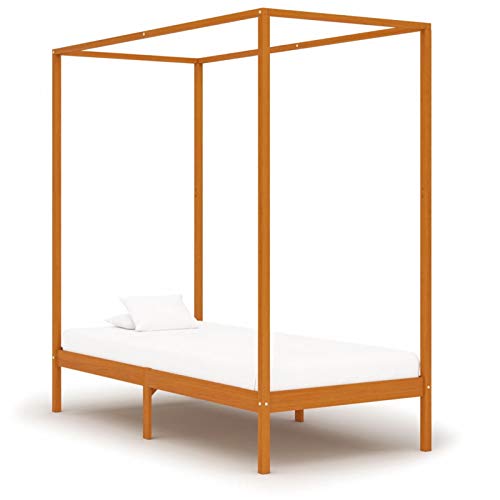 Tidyard Structure de lit simple en bois massif de pin avec baldaquin, cadre de lit simple double en bois, lit 1 place et demie 90/120/140/160 x 200 cm