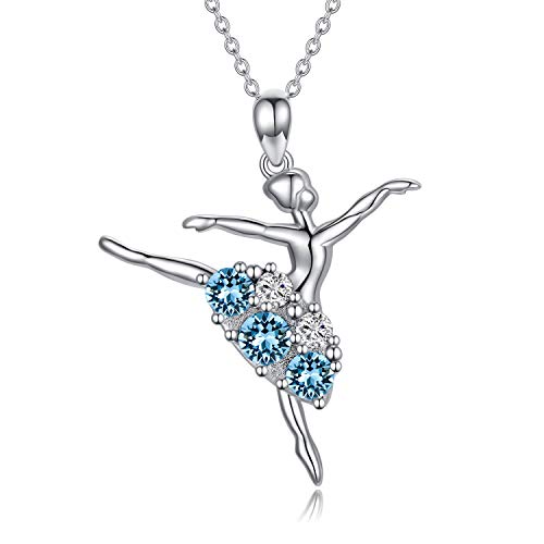 AOBOCO Ballerina Necklace Sterling Silver Ballet Dancer Pendant Jewelry with Simulated...