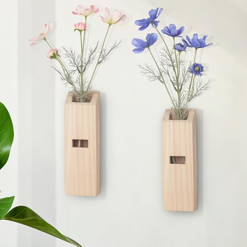 2 Pack Wooden Wall Vase Set