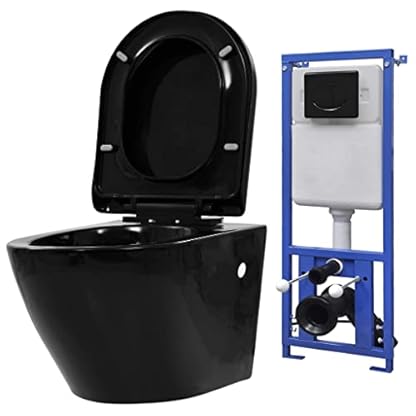 ZEYUAN Hänge-Toilette mit Unterputzspülkasten, Stand Wc Mit Spülkasten Komplett, Keramik Schwarz