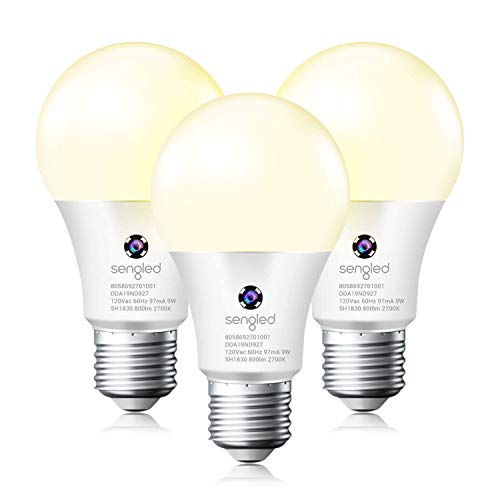 Sengled Dusk to Dawn Light Bulbs Outdoor, LED Light Blub 60 Watt Equivalent, 9W A19 Auto On/Off Led Bulbs Sensor Lightbulbs with E26 Base, Soft White 2700K for Outdoor Indoor Porch Garage Yard, 3 Pack