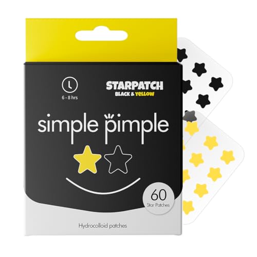 Simple Pimple - Pickel Patches Schwarzer & Gelber Stern | 60 Hydrokolloid Sterne | Absorbiert Unreinheiten & Schützt | Farben-Mix & Maximaler Halt | Pimple Patches (Star Black&Yellow 60)