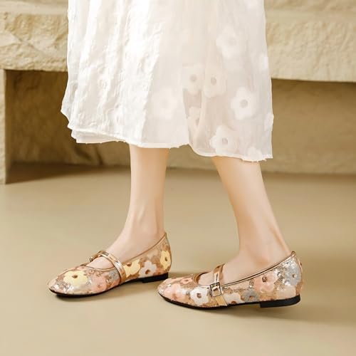 Women's Sparkly Floral Mary Jane Shoes - Soft Sole, Non-Slip Y2K Glitter Buckle Flats for Dresses and Jeans4