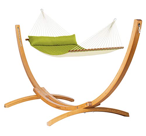 LA SIESTA® Alabama Hamaca Kingsize con barra y soporte de madera con certificación FSC – Estructura de hamaca exterior interior resistente a las inclemencias del tiempo, hamaca colgante de pie de