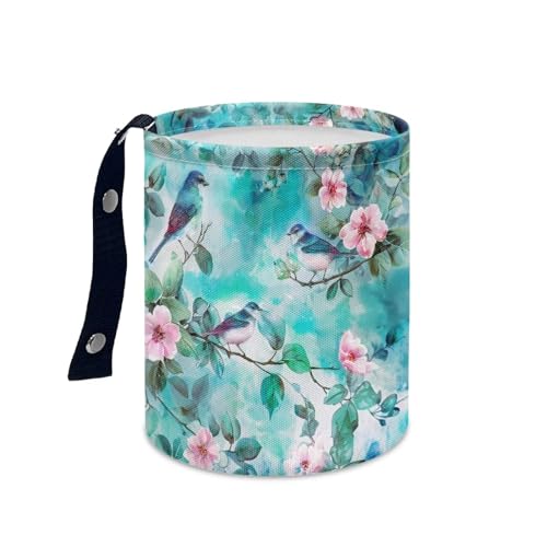 Image of Green Hummingbird Car Trash Bin Garbage Can Leak Proof Waste Basket Container Bag Bin Portable Cup Holder Organizer with Strap Universal Storage Bag Box for Auto, Car, Camping, Travelling