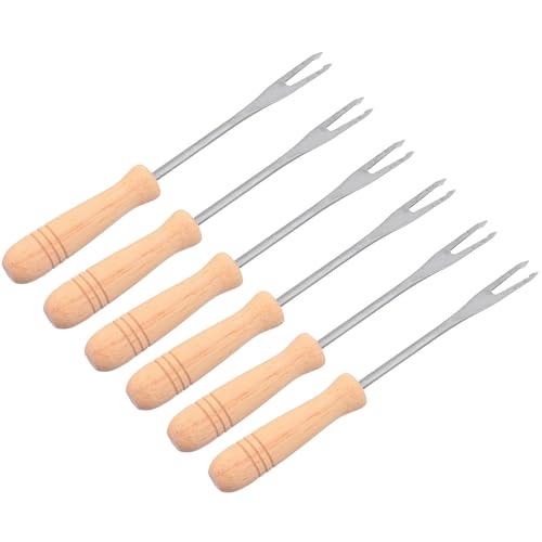 BESTonZON Set 6 Forchette per Mais in Acciaio Inossidabile Manico in Legno Spiedini per Pannocchie e Frutta Porta Pannocchie per Barbecue Picnic e Cucina Casalinga 125 CM