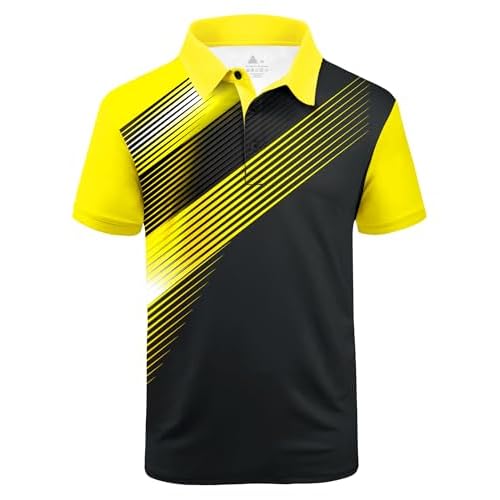 ZITY Mens Golf Shirt Short Sleeve Sport Moisture Wicking Performance Print Golf Polo Shirts for Men Collared Casual T-Shirt Black Yellow 3X-Large