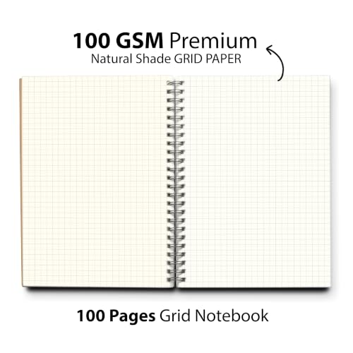 Image of PaperO Professional A5 Square Grid Notebook | 5MM Square Graph Design | A5 Size (21.0 x 14.5 cm) | Ideal for Architects & Designers | Kraft Cover | 100 Pages | (Grid book-Pack of 2)
