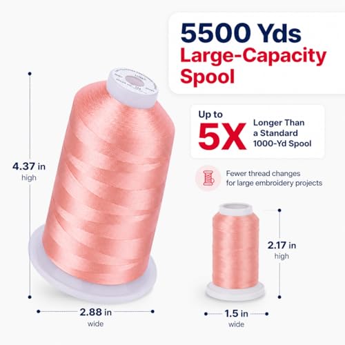 Image of Simthread 5500Yds /5000M 40WT Polyester Embroidery Thread Fresh Pink 124 | High-yardage 5000M spool offers smooth feeding and stable 40WT polyester thread for home and commercial embroidery machines.