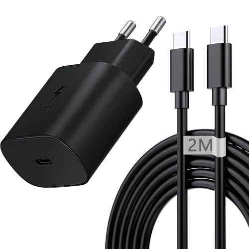 Caricabatterie Sumsamg 25W,Caricatore Rapido con 2M Cavo per Samsung Galaxy S26 S25 S24 S23 S22 S21 Plus/FE/Ultra,S20,A57 A56 A55 A54 A53 A36 A35 A26 A25 A16 A15,Z Flip 7,Tipo C Spinotto Alimentatore