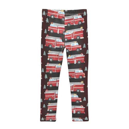 Red Fire Rescue Truck Girls Leggings Kids Yoga Pants Dance Active Tights 4T2