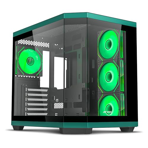 Image of Ant Esports Crystal X11 Mid-Tower High End Computer Case /Gaming Cabinet - Green Black | Support ATX, Micro-ATX, Mini-ITX | Pre-Installed 4 x 120 mm ARGB Fan